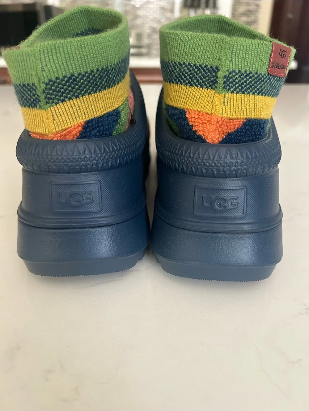 UGG The Elder Statesman Tasman X Green and Yellow Knit Cashmere Sock